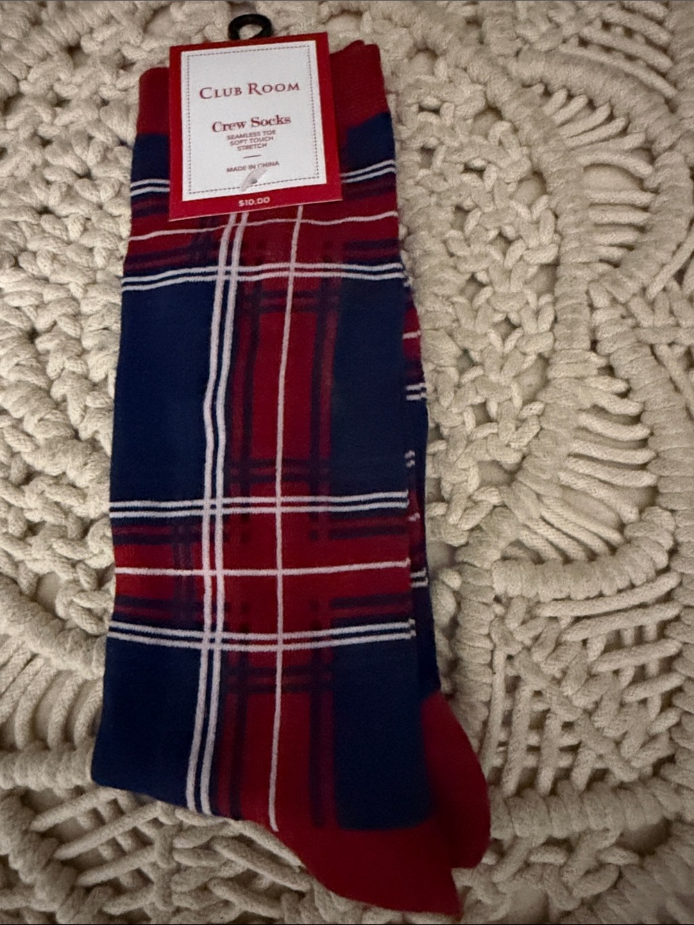 Club Room Red & Navy Plaid Crew Socks